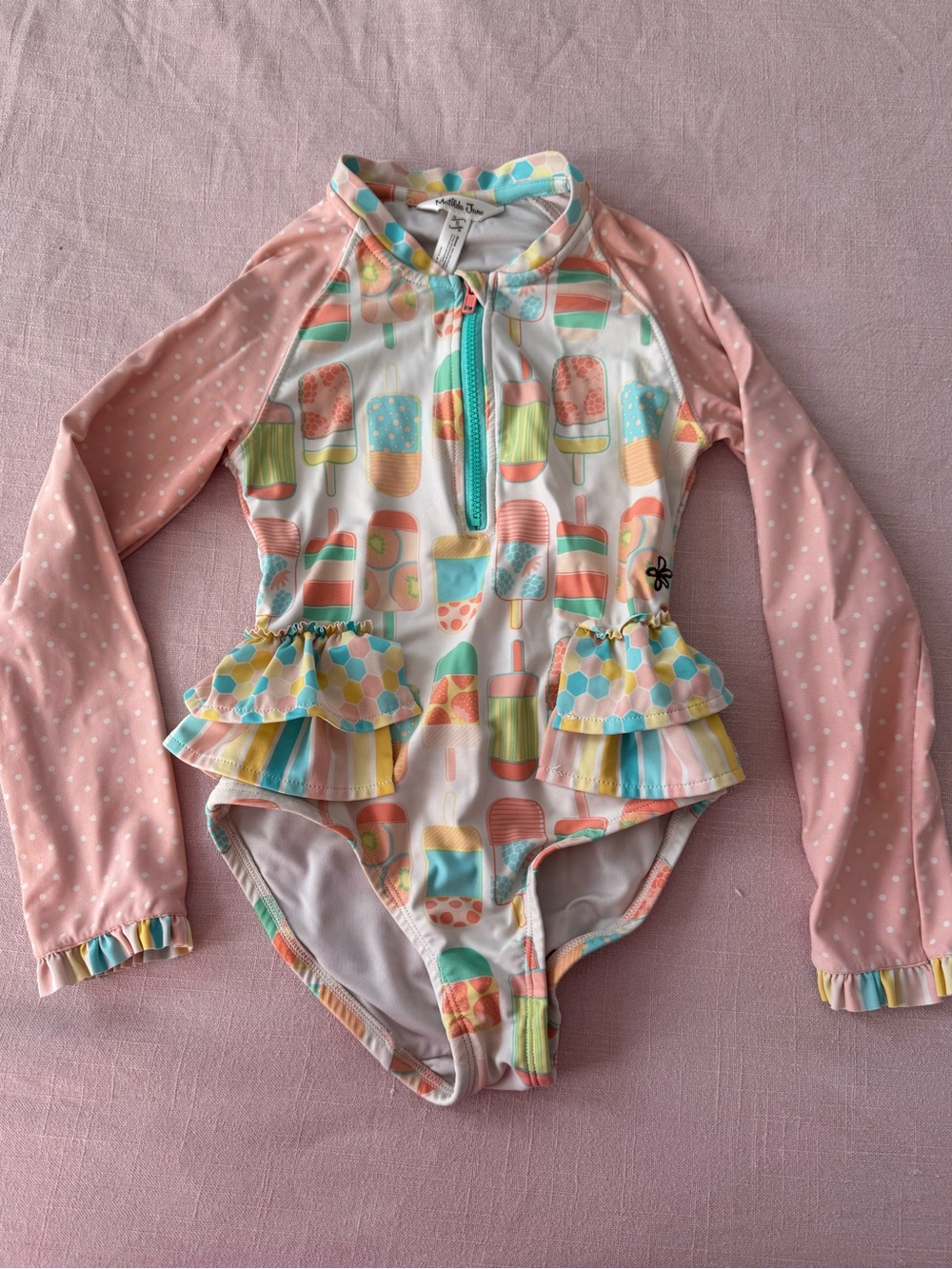 Matilda Jane girls swim, Popsicle Ruffle Long Sleeve One-Piece Swimsuit